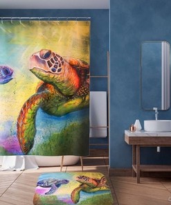 Turtle Coastal Tropical Design Shower Curtain - Add A Touch Of The Sea To Your Bathroom Decor
