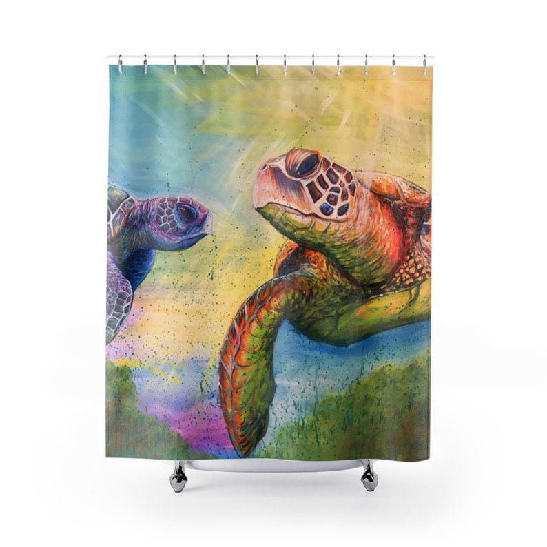 Turtle Coastal Tropical Design Shower Curtain - Add A Touch Of The Sea To Your Bathroom Decor - Image 2