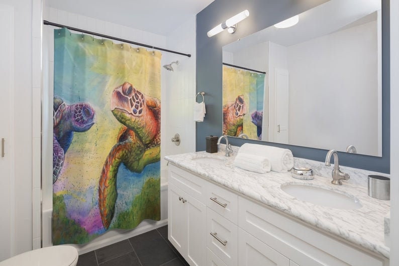 Turtle Coastal Tropical Design Shower Curtain - Add A Touch Of The Sea To Your Bathroom Decor - Image 4