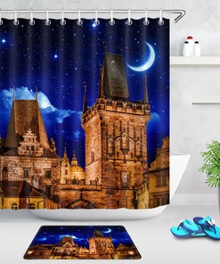 Turtle Elephant Flat Earth Shower Curtain with Starry Sky Design