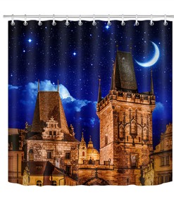 Turtle Elephant Flat Earth Shower Curtain with Starry Sky Design