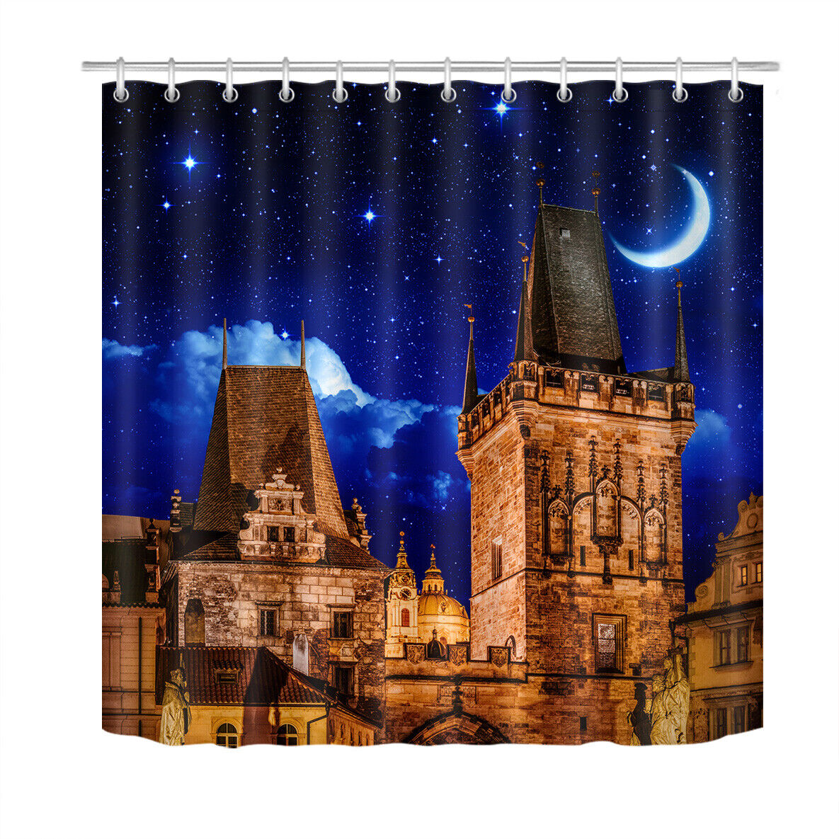 Turtle Elephant Flat Earth Shower Curtain with Starry Sky Design