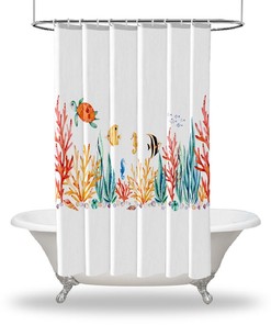 Turtle Seaweed Sea Life Printed Shower Curtain - Waterproof Bathroom Decor