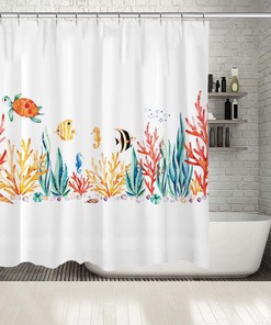 Turtle Seaweed Sea Life Printed Shower Curtain - Waterproof Bathroom Decor