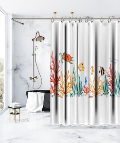 Turtle Seaweed Sea Life Printed Shower Curtain - Waterproof Bathroom Decor