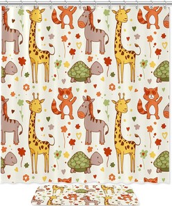 Turtle Zebra Animals Funny Giraffe Shower Curtain - Cute Bathroom Decor