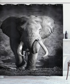 Tusked Elephant Grey Shower Curtain With A Wildlife Print