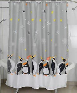 Tuxedo Penguin Cm Grey Shower Curtain With Metal Eyelets