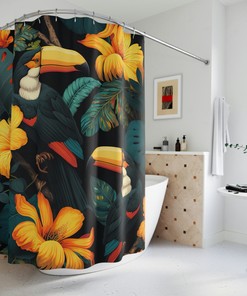 Twee Toekanvogels Shower Curtain with Blooming Flowers