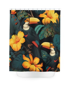 Twee Toekanvogels Shower Curtain with Blooming Flowers