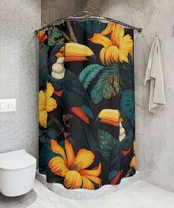 Twee Toekanvogels Shower Curtain with Blooming Flowers