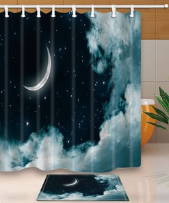 Twilight Moon and Stars Bathroom Waterproof Fabric Shower Curtain