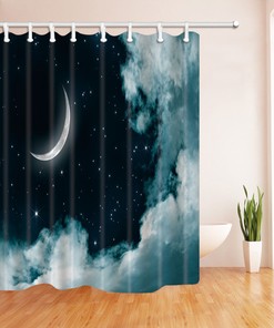 Twilight Moon and Stars Bathroom Waterproof Fabric Shower Curtain