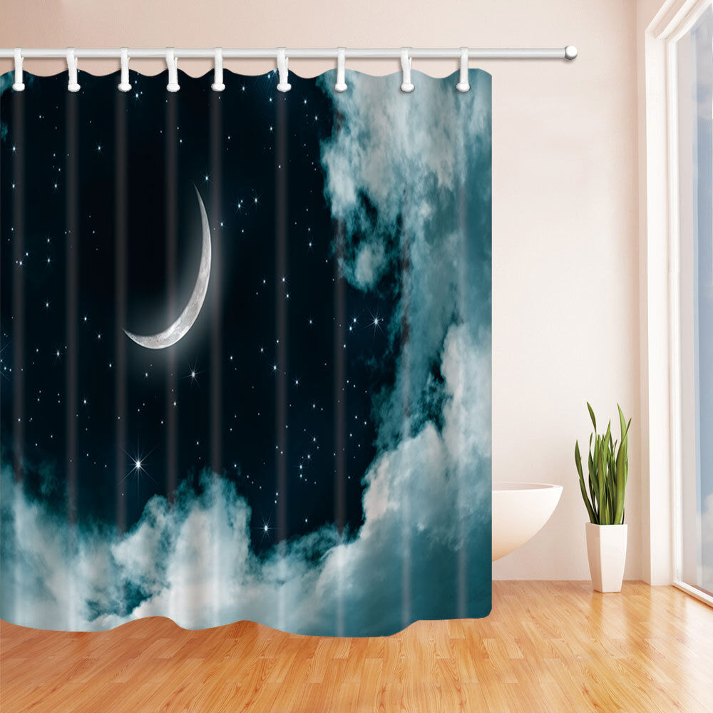 Twilight Moon and Stars Bathroom Waterproof Fabric Shower Curtain
