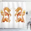 Twin Dragon Zodiac Statues Art Chinese Philosophy Shower Curtain - Vermilion Yellow, Cloth Fabric Bathroom Decors