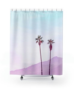 Twin Palm Trees Wanderlust Shower Curtain for a Vacation Vibe Bathroom