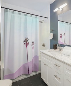Twin Palm Trees Wanderlust Shower Curtain for a Vacation Vibe Bathroom