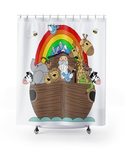 Two By Two, This Noah's Ark Rainbow Animals Shower Curtain Is Perfect For Kids' Bathroom Room Decor