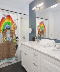 Two By Two, This Noah's Ark Rainbow Animals Shower Curtain Is Perfect For Kids' Bathroom Room Decor