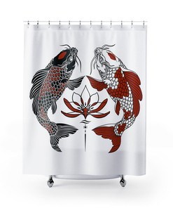 Two Carp Koi Fish Retro Shower Curtain for Unique Bathroom Decor Gift 