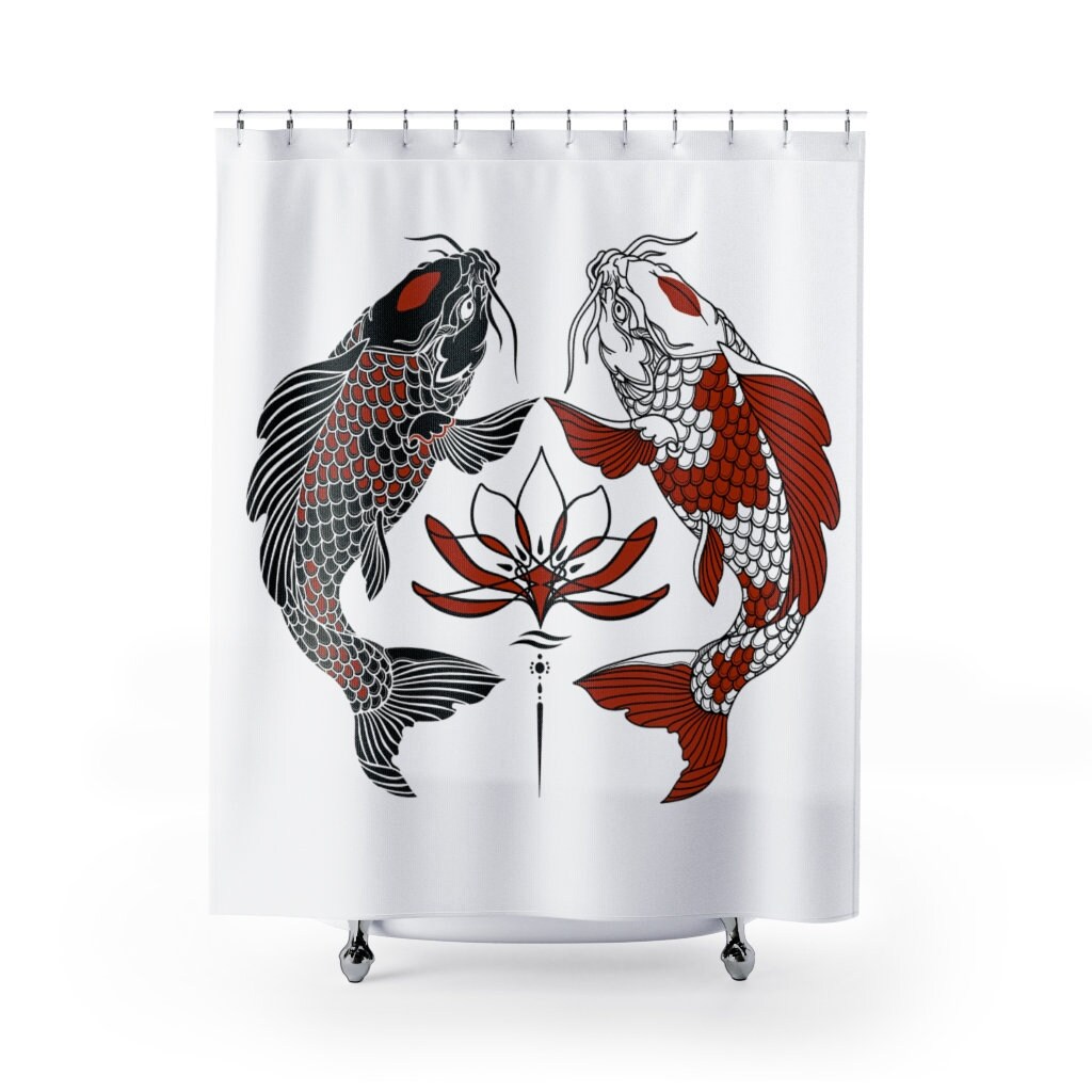 Two Carp Koi Fish Retro Shower Curtain for Unique Bathroom Decor Gift