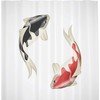 Two Colored Koi Fish Illustration Shower Curtain, Cloth Fabric Bathroom Decor in Pale Grey