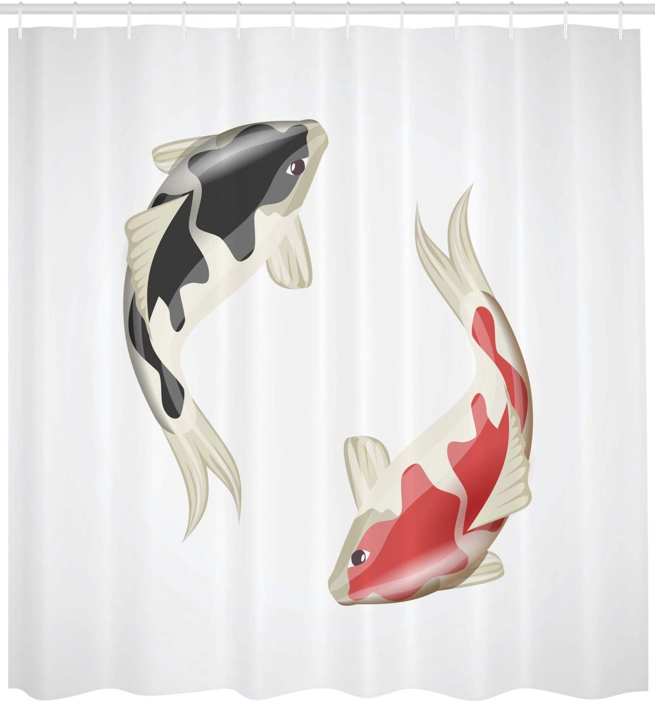 Two Colored Koi Fish Illustration Shower Curtain, Cloth Fabric Bathroom Decor in Pale Grey