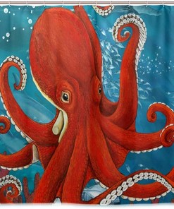 Two Octopus Love Story Shower Curtain - Romantic Ocean Bathroom Decor with Whimsical Print 