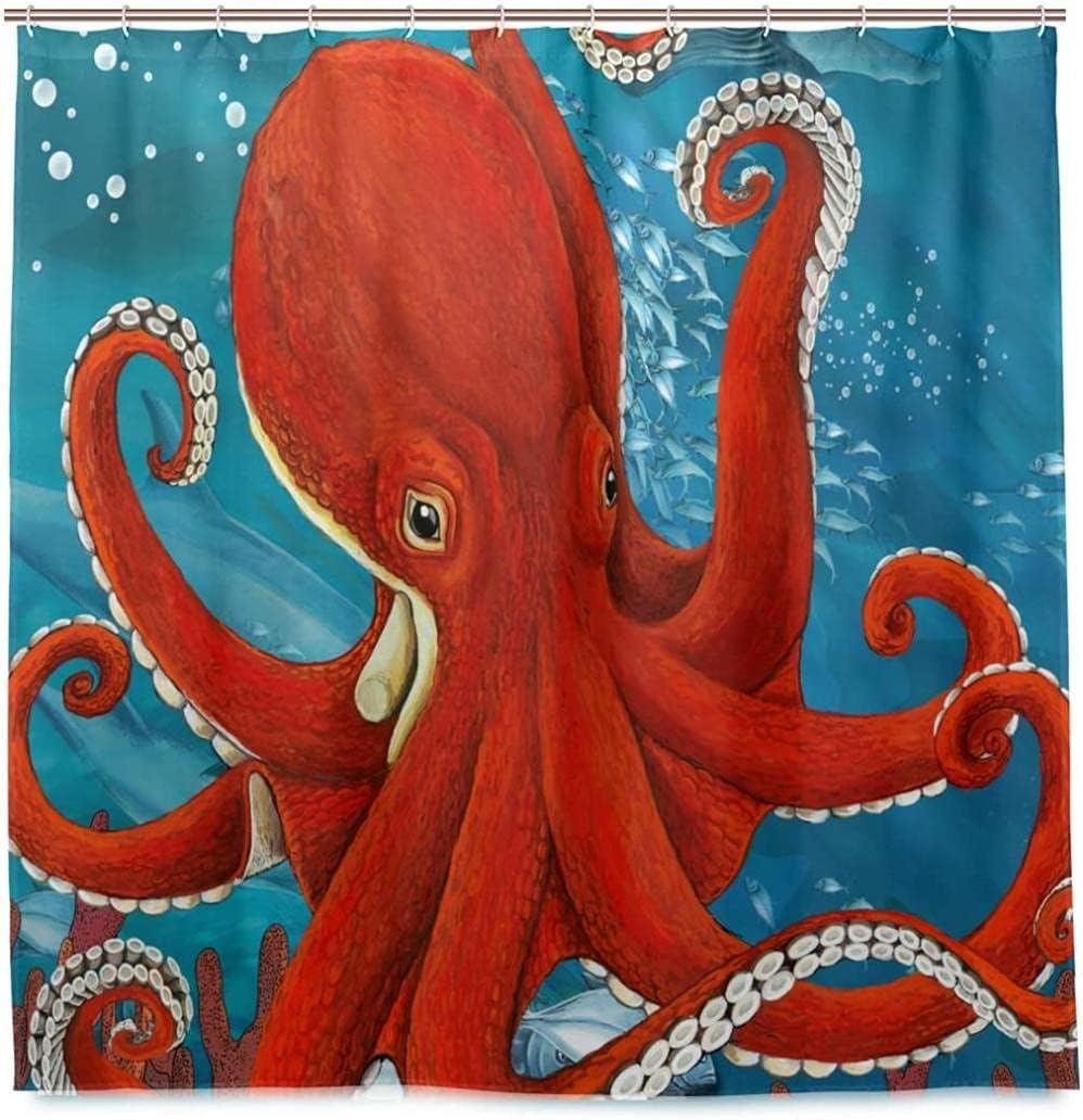 Two Octopus Love Story Shower Curtain - Romantic Ocean Bathroom Decor with Whimsical Print
