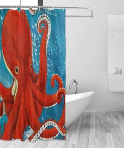 Two Octopus Love Story Shower Curtain - Romantic Ocean Bathroom Decor with Whimsical Print
