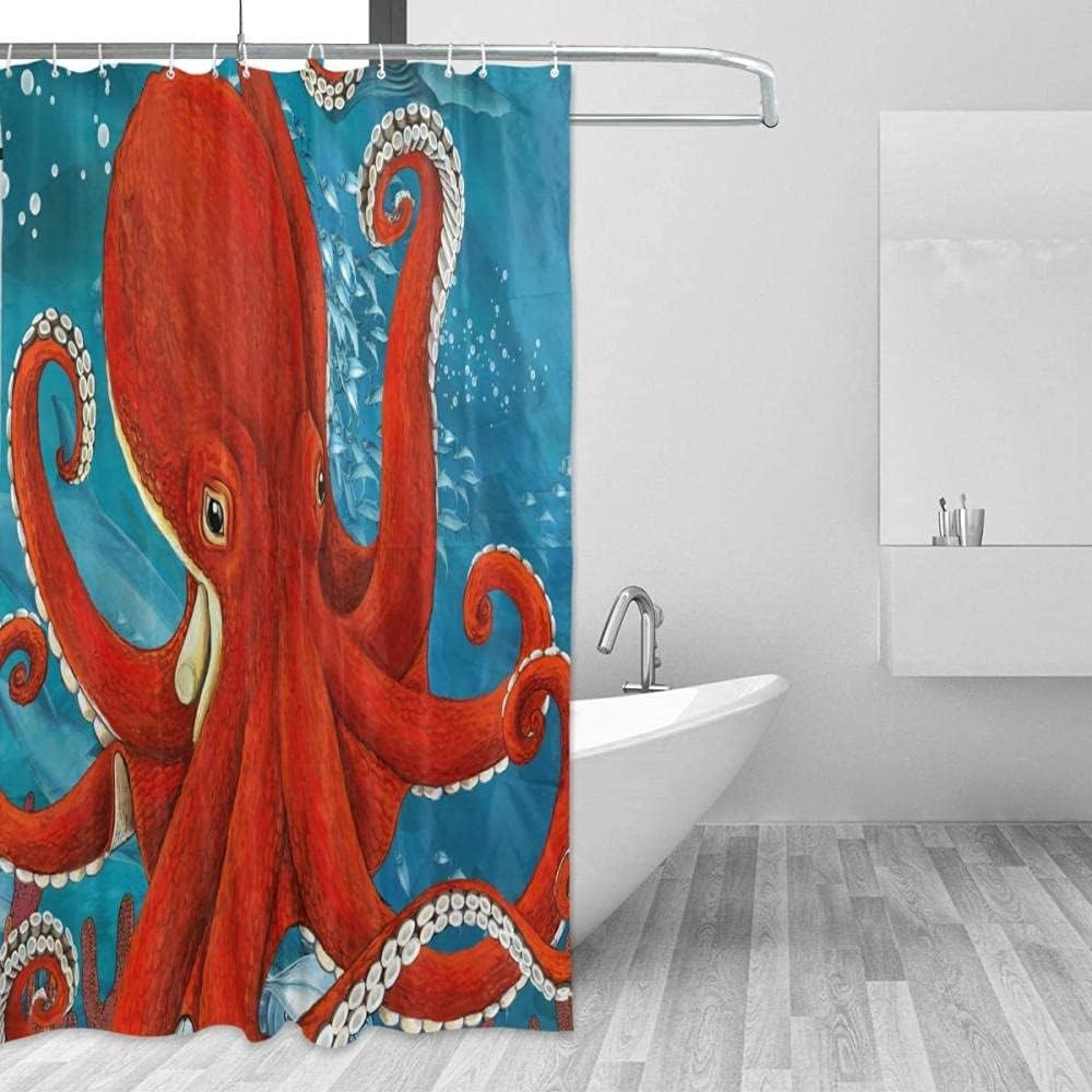 Two Octopus Love Story Shower Curtain - Romantic Ocean Bathroom Decor with Whimsical Print