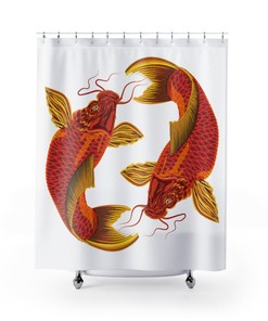 Two Red Carp Retro Shower Curtain for Unique Bathroom Decor Gift 