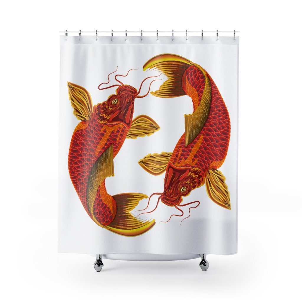 Two Red Carp Retro Shower Curtain for Unique Bathroom Decor Gift