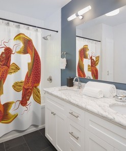 Two Red Carp Retro Shower Curtain for Unique Bathroom Decor Gift