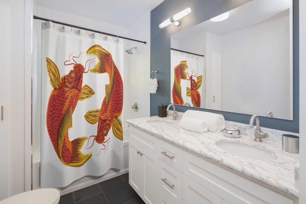 Two Red Carp Retro Shower Curtain for Unique Bathroom Decor Gift