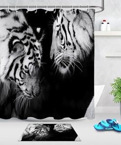 Two White Tigers Fabric Shower Curtain - Waterproof for Bathroom Hooks