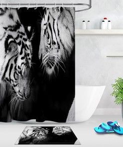 Two White Tigers Fabric Shower Curtain - Waterproof for Bathroom Hooks