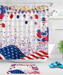 US Flag Balloon Stars Fireworks Shower Curtain for Presidents Day Bathroom Decor