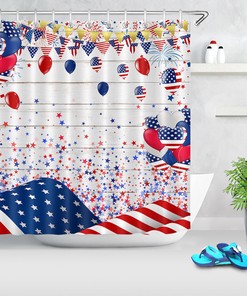 US Flag Balloon Stars Fireworks Shower Curtain for Presidents Day Bathroom Decor