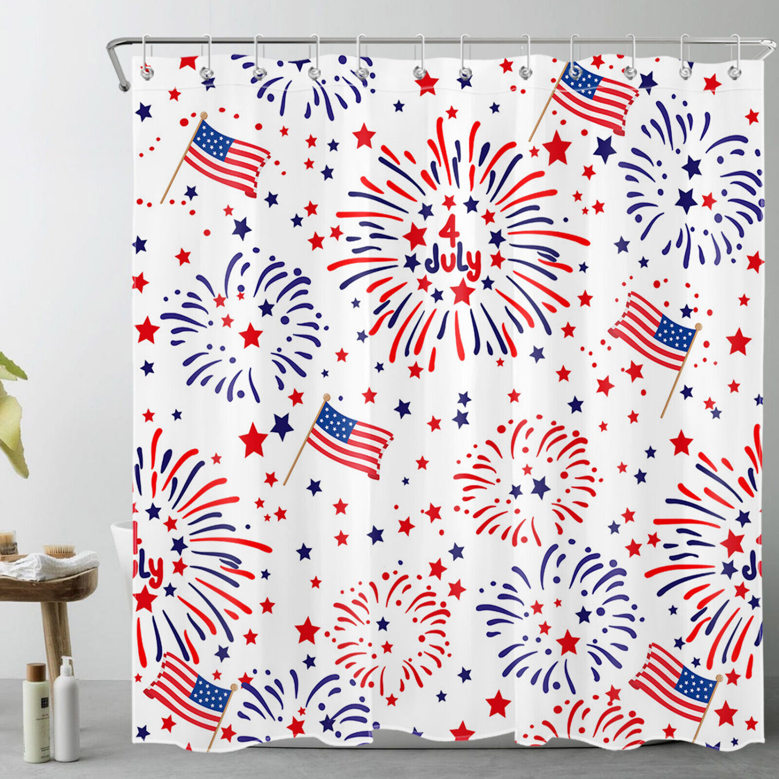 USA Flag Stars Independence Day Shower Curtain for a Patriotic Bathroom