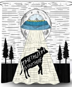 Ufo And Cow Spots Print Waterproof Shower Curtain For A Unique And Fun Bathroom Decor