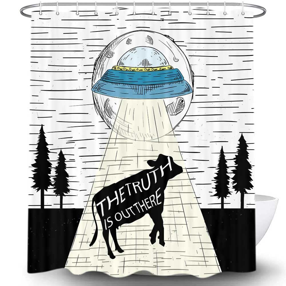 Ufo And Cow Spots Print Waterproof Shower Curtain For A Unique And Fun Bathroom Decor