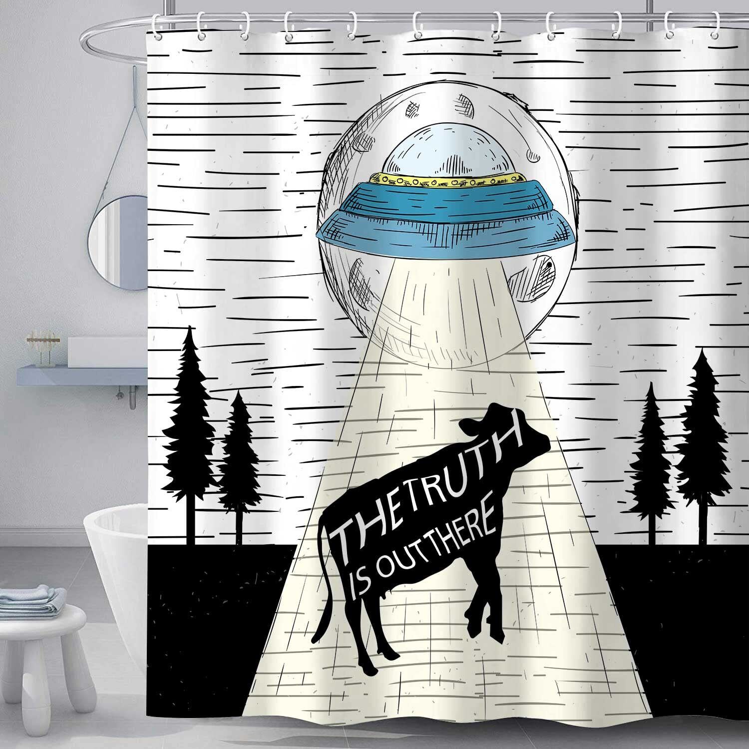 Ufo And Cow Spots Print Waterproof Shower Curtain For A Unique And Fun Bathroom Decor - Image 2
