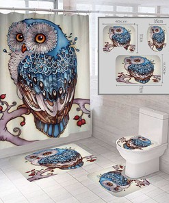 Ukiyoe Oil Painting Waterproof Shower Curtain with Bathroom Mat for a Japanese-Inspired Bathroom