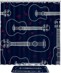 Ukulele Outline Pattern Shower Curtain For A Fun Bathroom