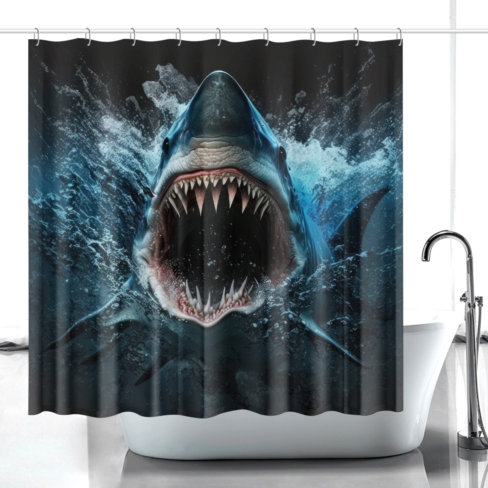 Under The Sea Shark Attack Art Print Shower Curtain