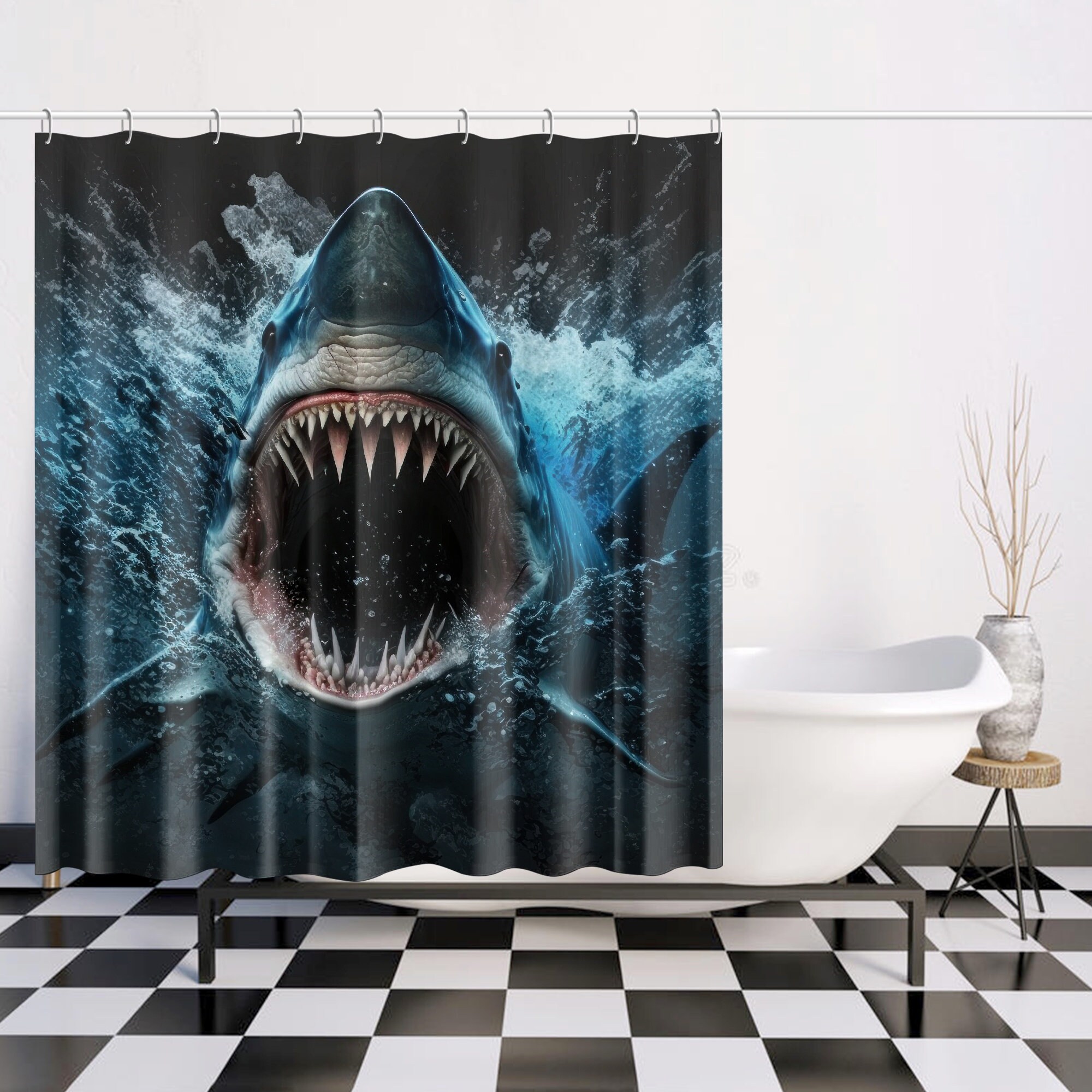 Under The Sea Shark Attack Art Print Shower Curtain