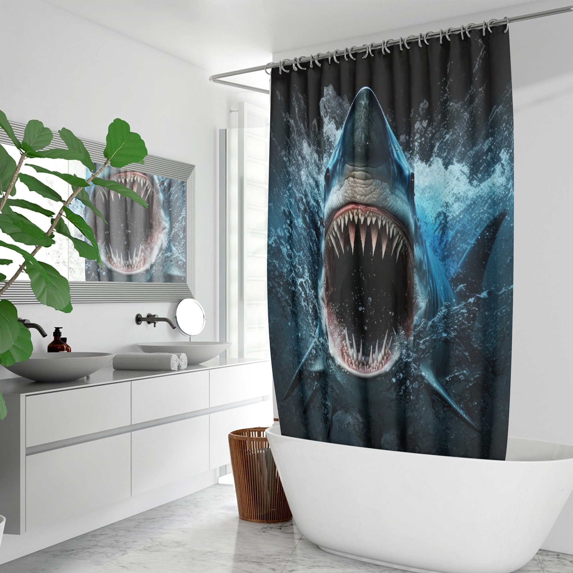 Under The Sea Shark Attack Art Print Shower Curtain