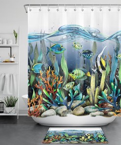 Under The Sea Tropical Fish Print Shower CurtainOceanic Bathroom Decor for Women & Kids