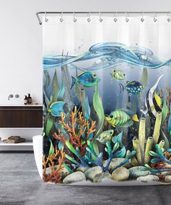 Under The Sea Tropical Fish Print Shower CurtainOceanic Bathroom Decor for Women & Kids